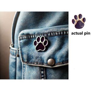 Silver and Purple Paw Print Lapel Pin With Clutch Back 1 inch